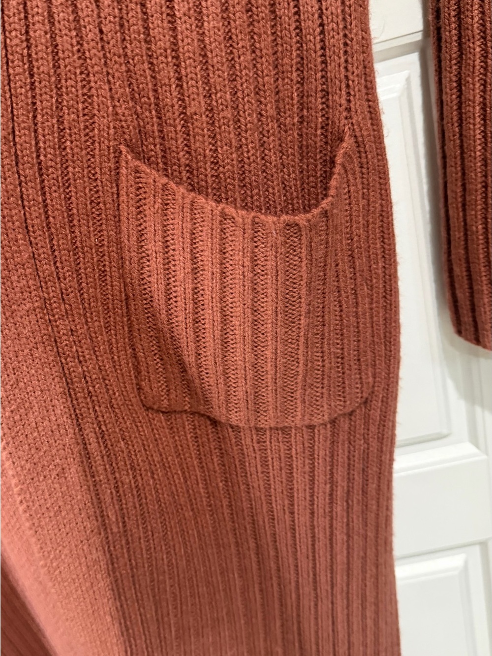 Lulu's Rust Ribbed Long Open-Front Cardigan - Picture 8 of 10